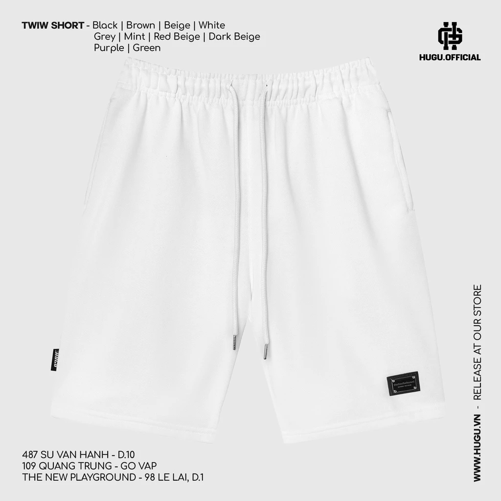 Quần thun nam ngắn màu đen, trắng kiểu dáng thể thao được gắn name tag kim loại HUGU TWIW Short thoải mái chuẩn form