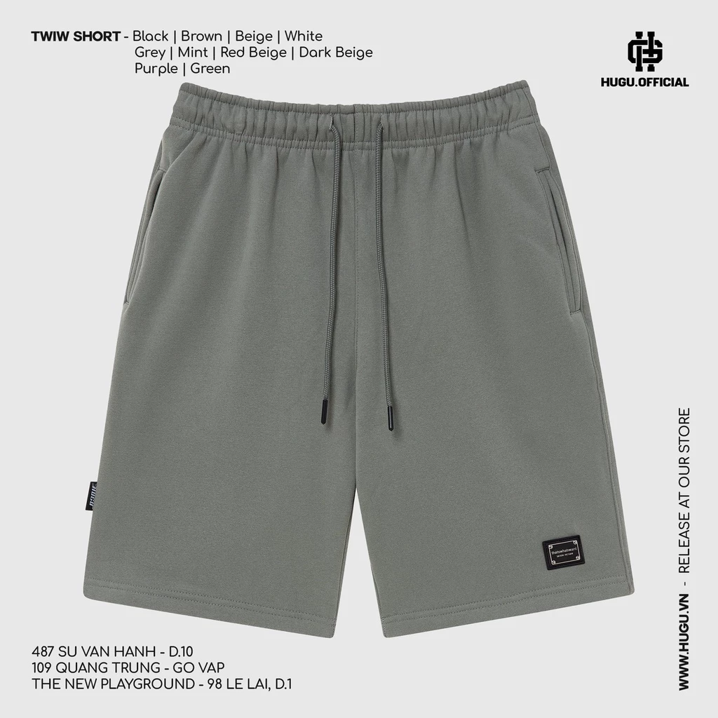 Quần thun nam ngắn màu đen, trắng kiểu dáng thể thao được gắn name tag kim loại HUGU TWIW Short thoải mái chuẩn form
