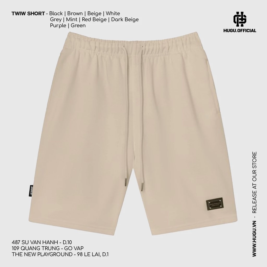 Quần thun nam ngắn màu đen, trắng kiểu dáng thể thao được gắn name tag kim loại HUGU TWIW Short thoải mái chuẩn form