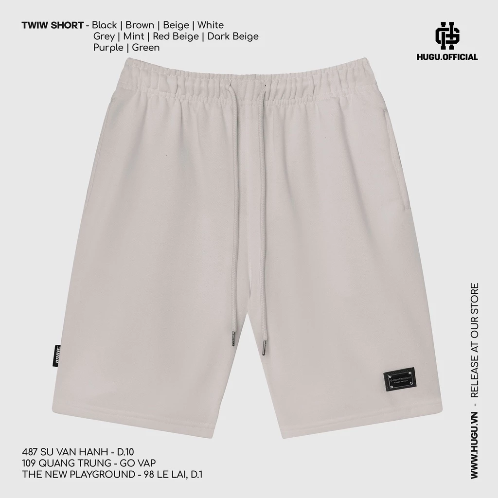 Quần thun nam ngắn màu đen, trắng kiểu dáng thể thao được gắn name tag kim loại HUGU TWIW Short thoải mái chuẩn form