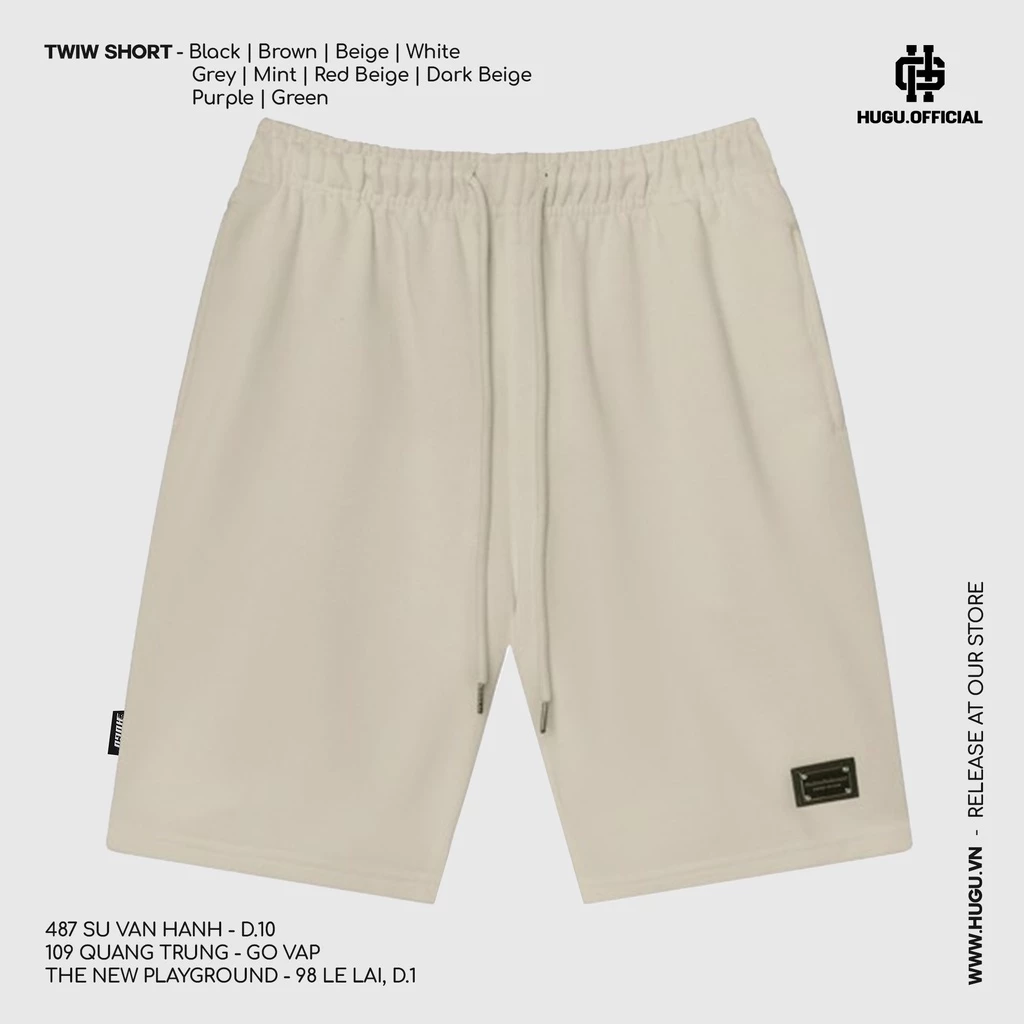 Quần thun nam ngắn màu đen, trắng kiểu dáng thể thao được gắn name tag kim loại HUGU TWIW Short thoải mái chuẩn form