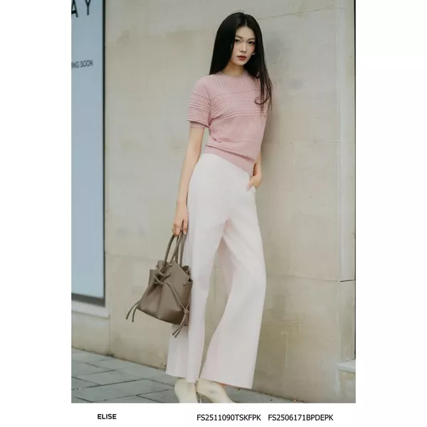 Quần denim suông màu hồng thiết kế Elise O2O mã FS2506171BPDEPK
