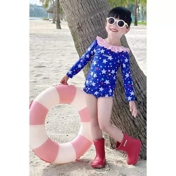 Đồ bơi một mảnh BABY tay dài chống nắng kèm mũ Sao Lung Linh