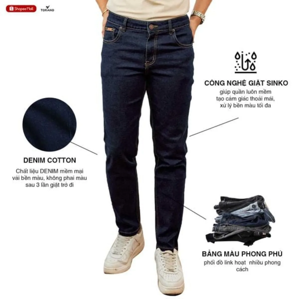 Quần Jeans nam PREMIUM JEANS TORANO dáng basic Slim Co Giãn Tốt, Không Bai Xù, Bền Màu, Phom Trẻ Trung EABJ012