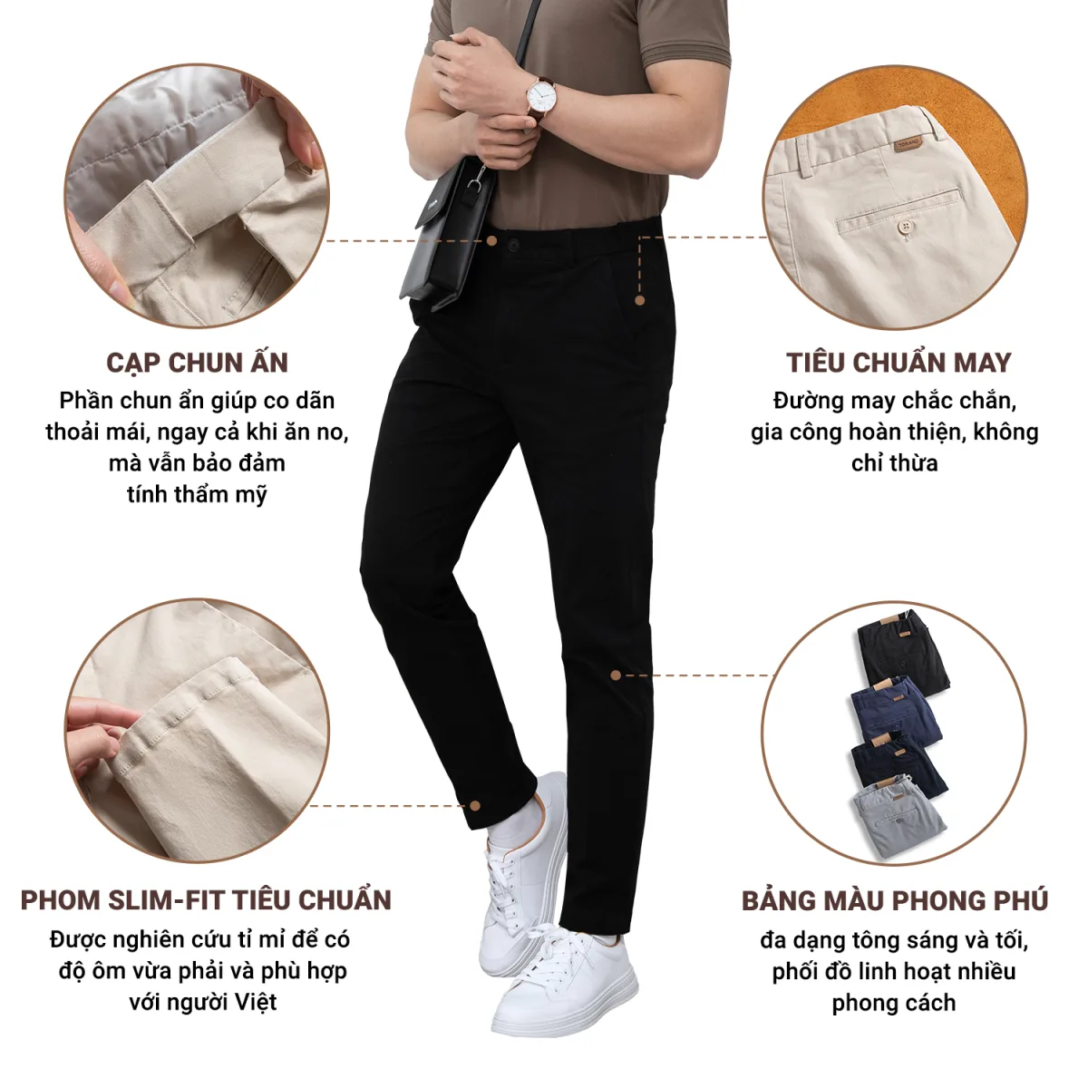 Quần kaki nam PERFORMANCE PANTS TORANO dài basic cạp tender túi lé , form chuẩn FABK001