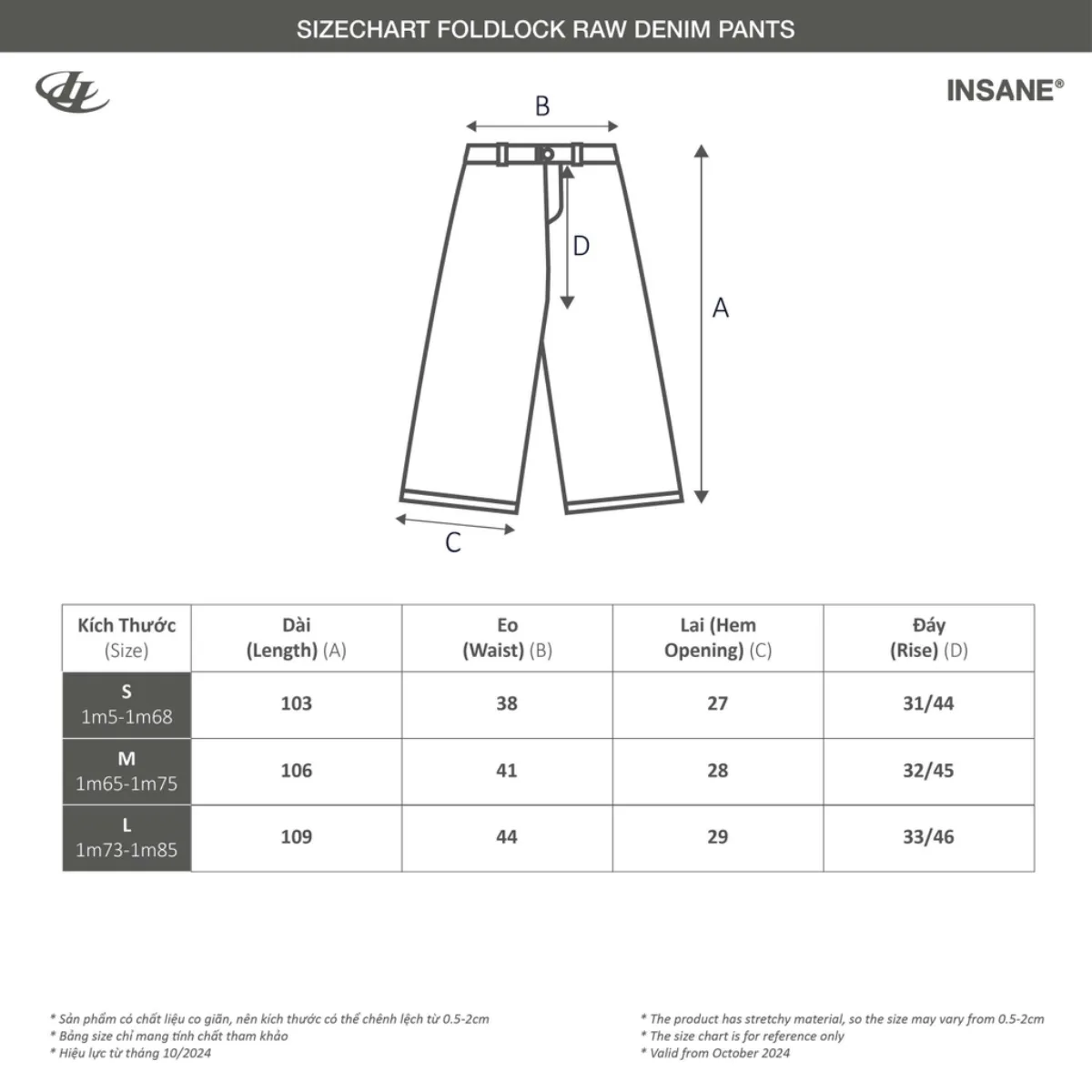 Quần Dài InsaneClo FOLDLOCK RAW DENIM PANTS Form Unisex Chất Liệu Denim