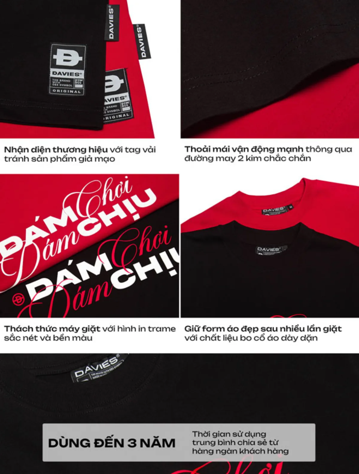 Áo thun màu đỏ, đen local brand DAVIES form rộng tay lỡ "Dám chơi - Dám chịu" Tee l D37-T3