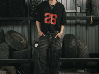 Quần denim nam. Wide leg