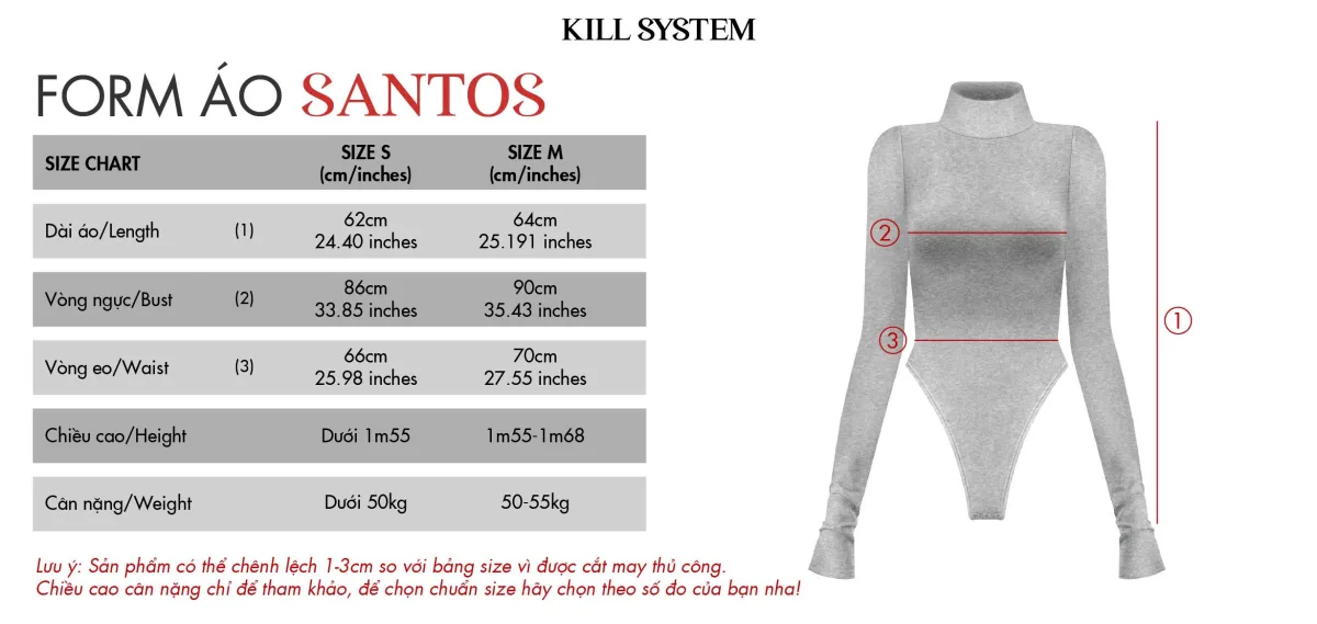 Áo bodysuit trơn tay dài ôm body SANTOS - 𝐊𝐈𝐋𝐋 𝐒𝐘𝐒𝐓𝐄𝐌