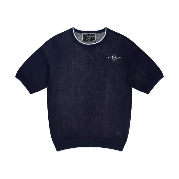 Midnight Blue Sheer Short-Sleeve Knit