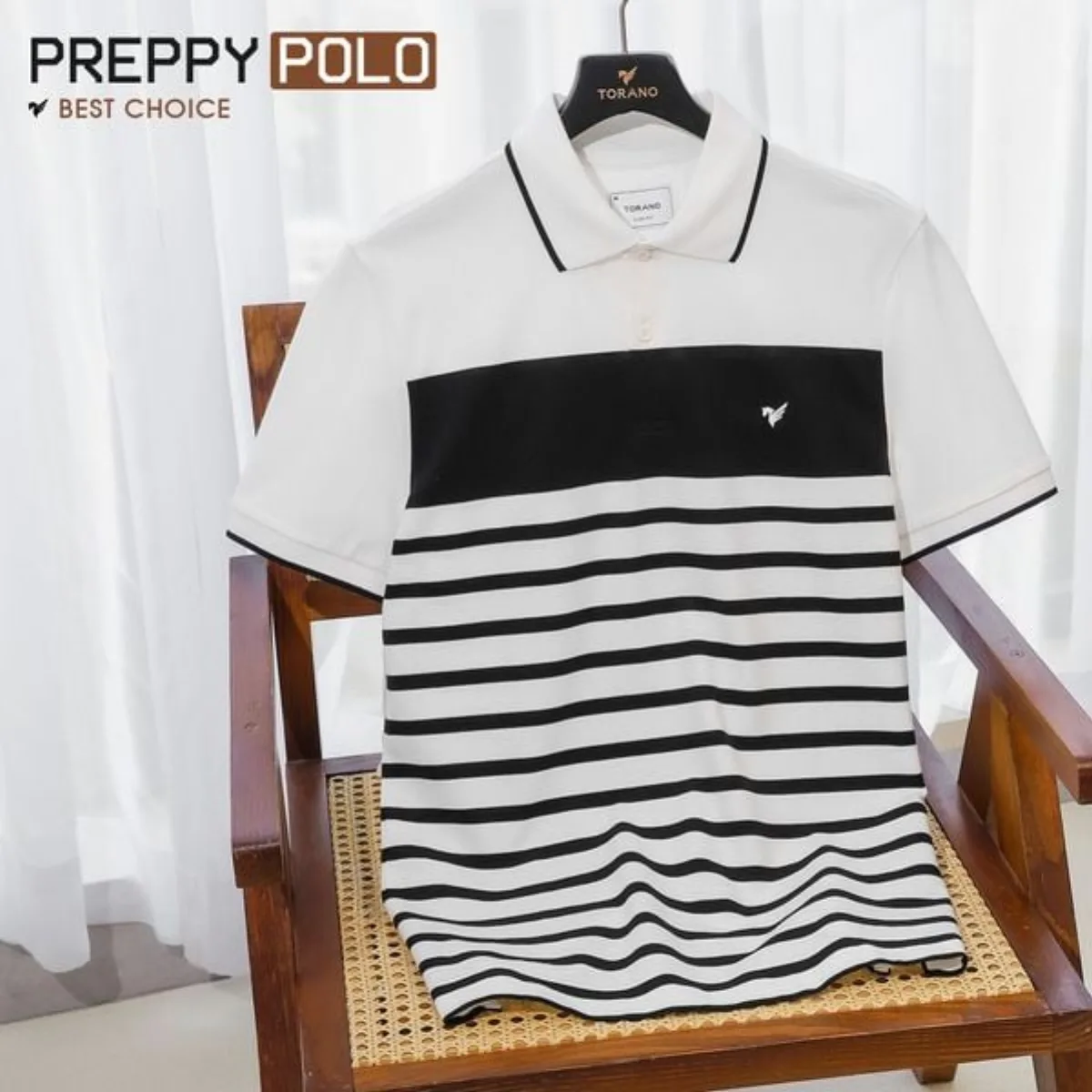Áo polo PREPPY POLO TORANO kẻ ngang in logo ngực thanh lịch, trẻ trung GSTP041