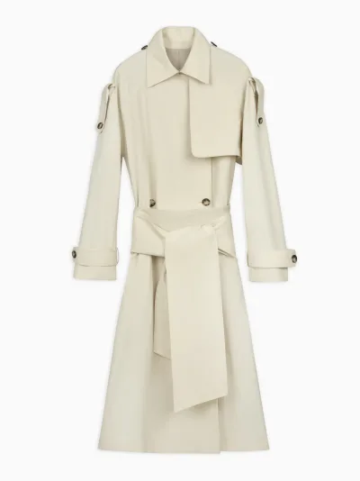 Bone Side-Slit Trench Coat in Heavy Cotton
