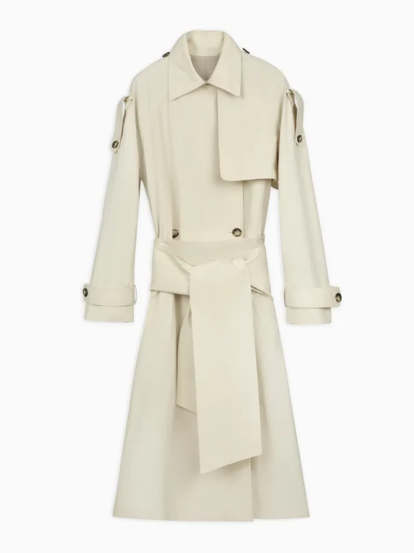 Bone Side-Slit Trench Coat in Heavy Cotton