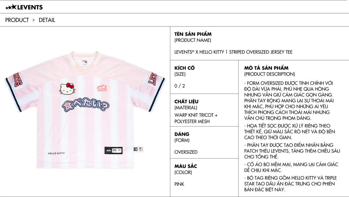 Levents® x Hello Kitty | Striped Oversized Jersey Tee/ Pink