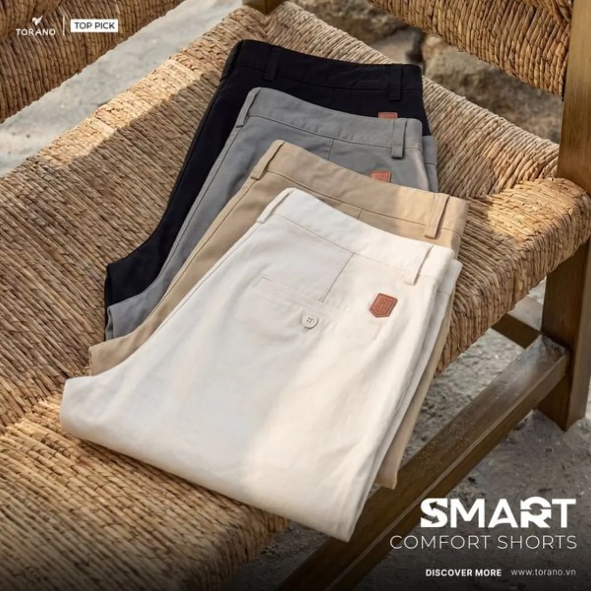 Quần short khaki nam SMART COMFORT SHORTS TORANO dáng Basic Co Giãn, Thoáng Mát, Trẻ Trung HSBK801