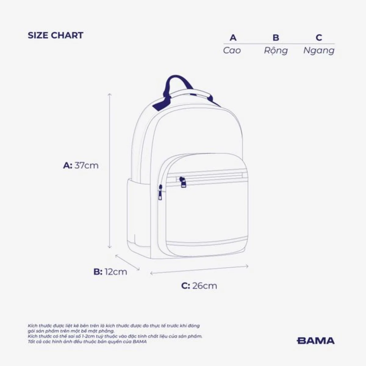 Balo mini nam nữ đi học đi làm BAMA NB104 chống nước nhiều ngăn đựng laptop 13 inch
