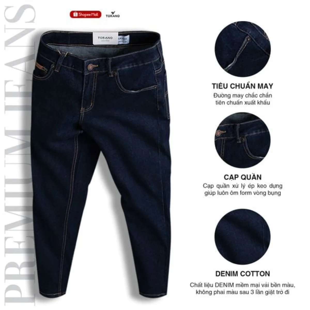 Quần Jeans nam PREMIUM JEANS TORANO dáng basic Slim Co Giãn Tốt, Không Bai Xù, Bền Màu, Phom Trẻ Trung EABJ012