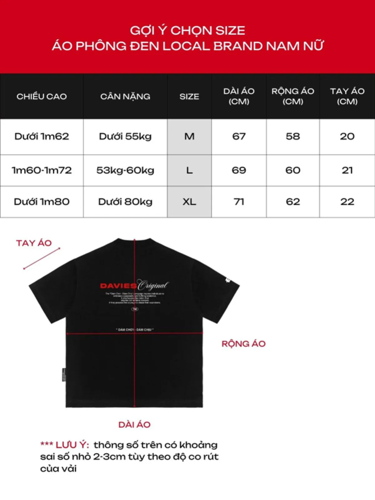 Áo thun màu đỏ, đen local brand DAVIES form rộng tay lỡ "Dám chơi - Dám chịu" Tee l D37-T3