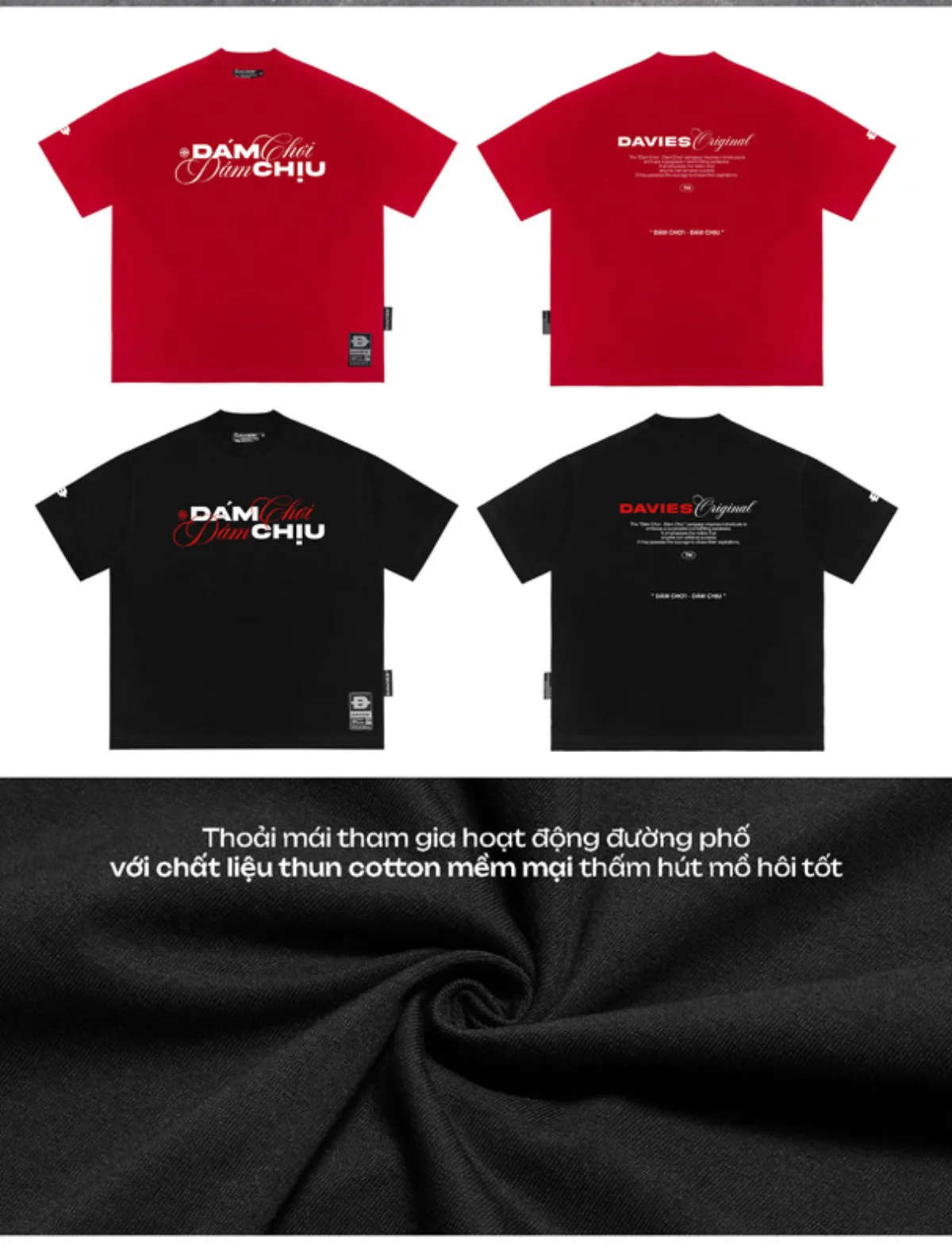 Áo thun màu đỏ, đen local brand DAVIES form rộng tay lỡ "Dám chơi - Dám chịu" Tee l D37-T3