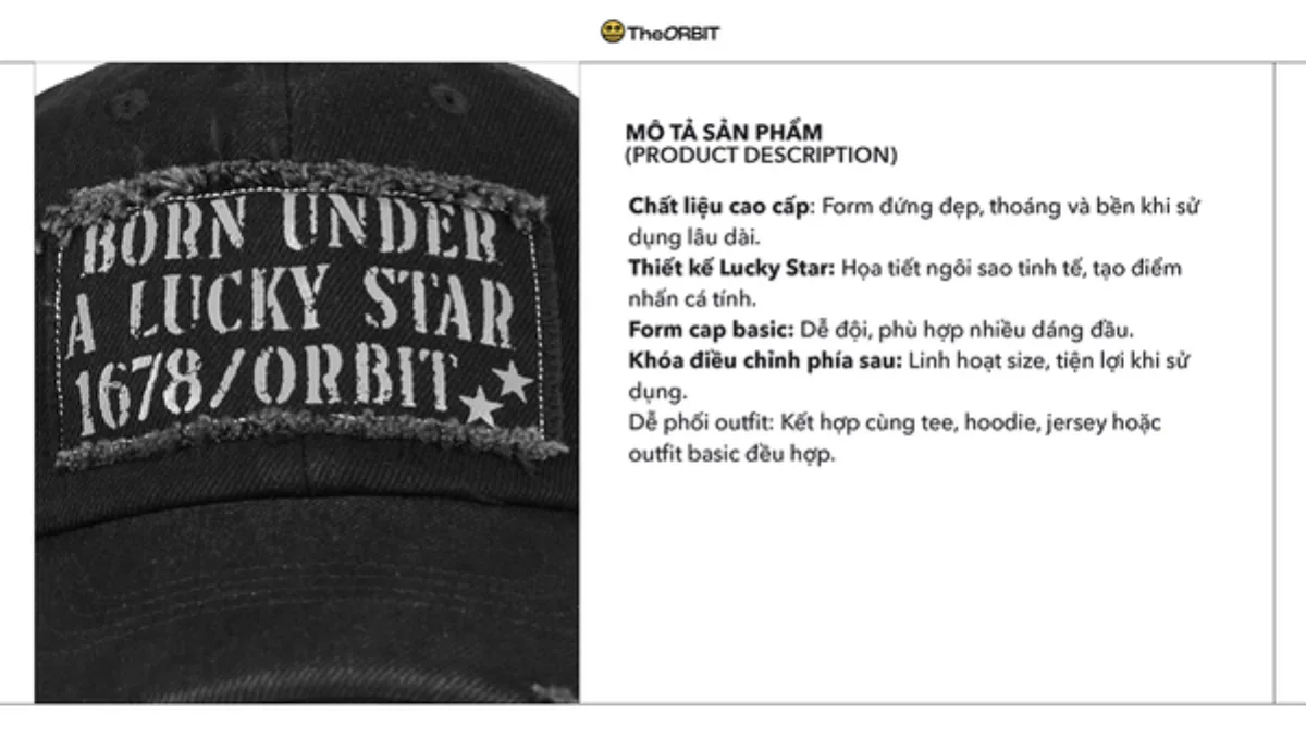 Mũ/Nón Nam Nữ The ORBIT Lucky Star Cap - Local Brand Chính Hãng