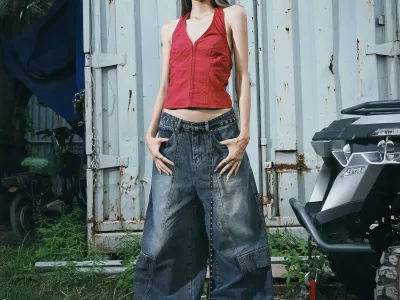 Quần denim nữ. Wide leg