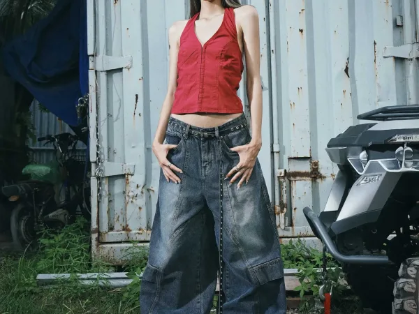 Quần denim nữ. Wide leg