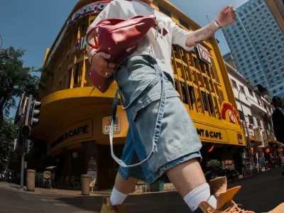 Quần short denim nam túi đắp. Baggy