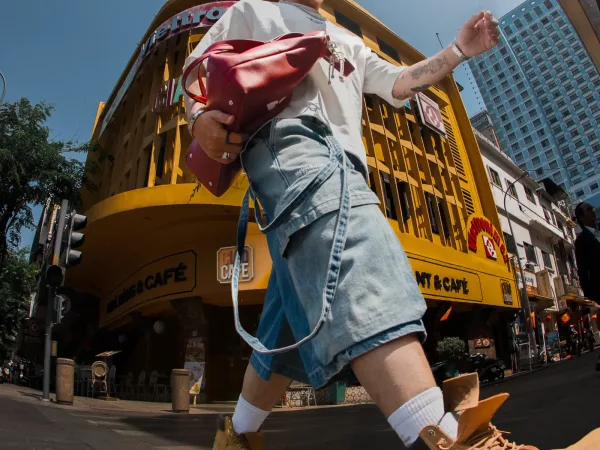 Quần short denim nam túi đắp. Baggy