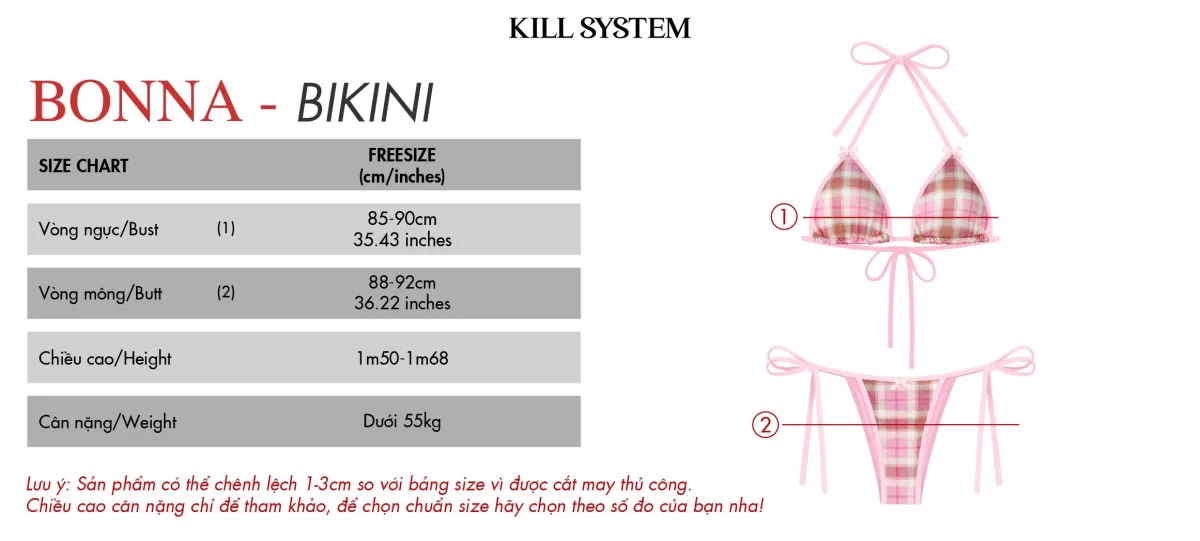Bikini 2 mảnh caro viền hồng BONNA - 𝐊𝐈𝐋𝐋 𝐒𝐘𝐒𝐓𝐄𝐌
