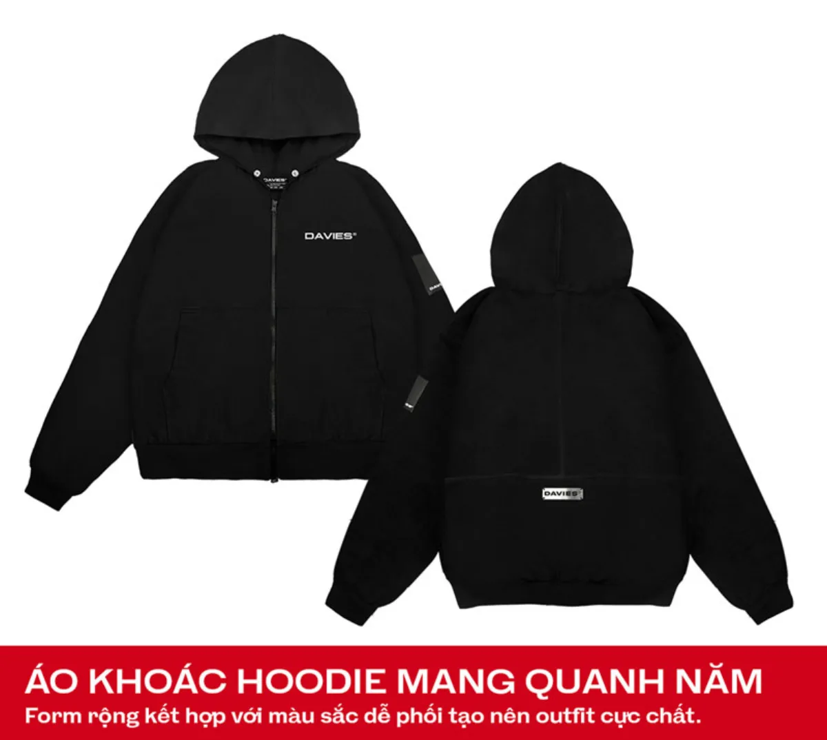 Áo khoác kaki có mũ DAVIES nam nữ màu đen form rộng đẹp Hooded Jacket local brand| D31-AK1