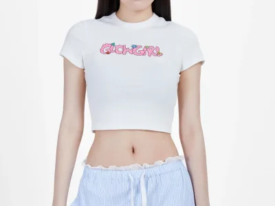 Áo Thun Croptop Nữ Tay Ngắn Cotton Có In Chữ