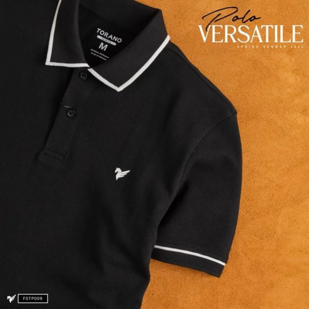 Áo polo trơn VERSATILE POLO TORANO bo kẻ logo ngực lịch lãm, nam tính FSTP009
