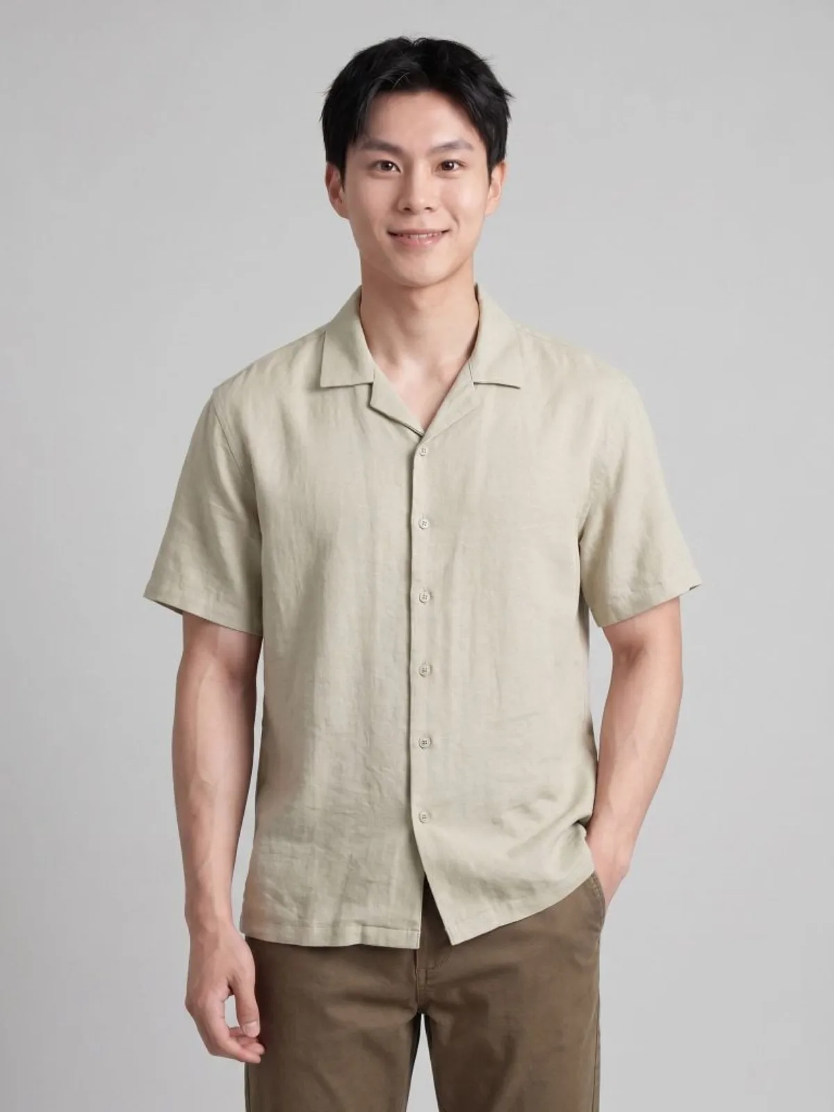 Áo Sơ Mi Nam ICONDENIM Tay Ngắn Linen Cuban Sandrift Form Relaxed SMID0397