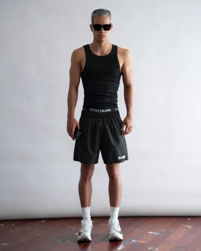 STRESSMAMA FLOATING TRACK SHORTS - BLACK
