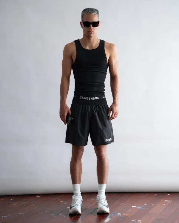 STRESSMAMA FLOATING TRACK SHORTS - BLACK