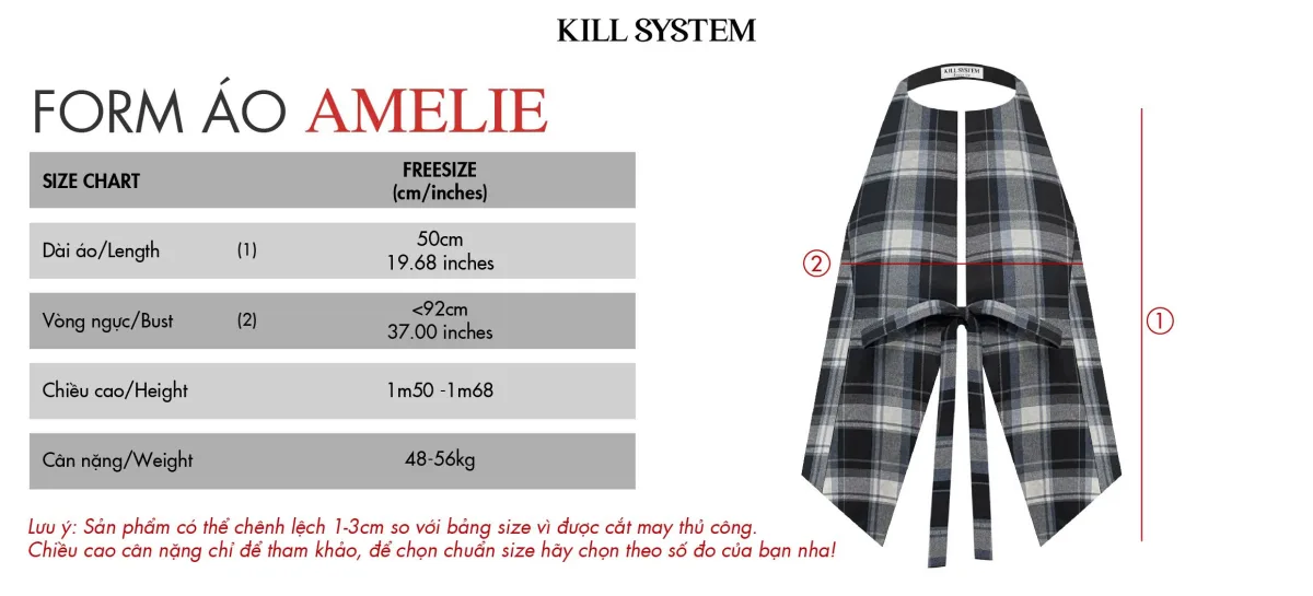 Áo yếm caro cột nơ hở lưng quyến rũ AMELIE - 𝐊𝐈𝐋𝐋 𝐒𝐘𝐒𝐓𝐄𝐌