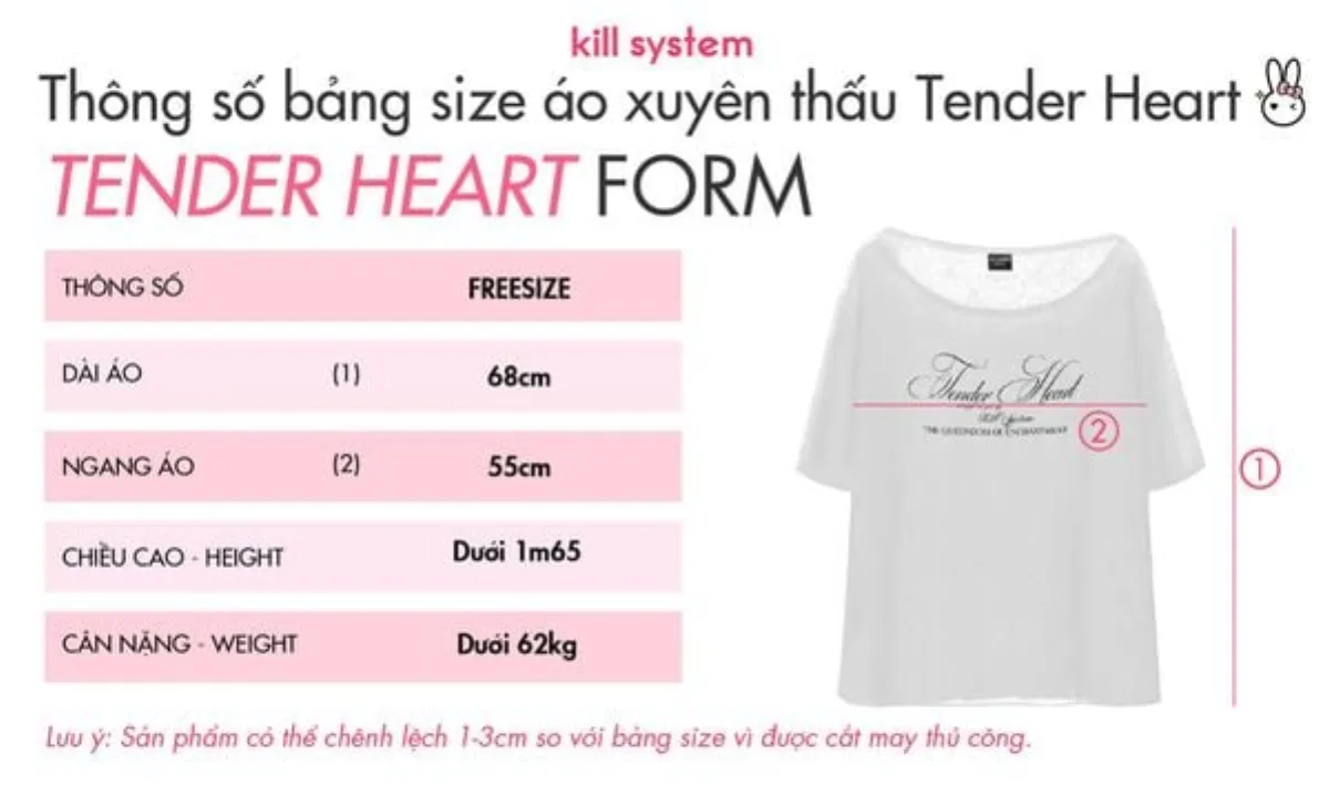 Áo thun tay ngắn lệch vai xuyên thấu Tender Heart in chữ trắng đen - Killsystem