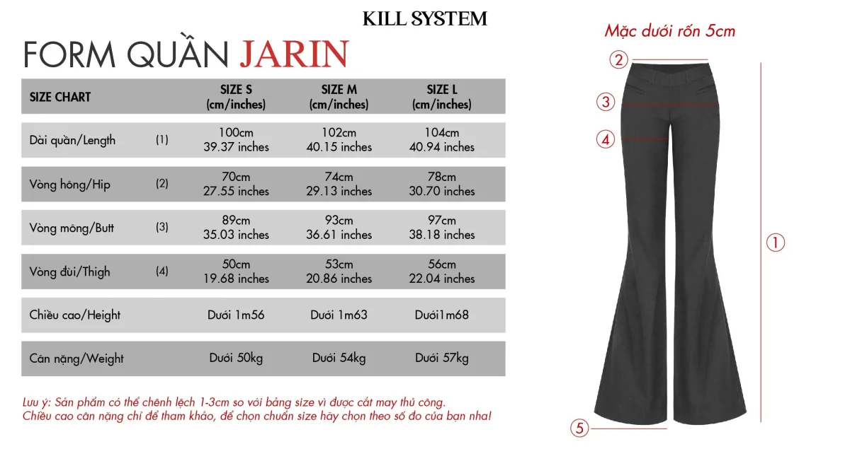 Quần tây ống loe dài cạp trễ tôn dáng JARIN - 𝐊𝐈𝐋𝐋 𝐒𝐘𝐒𝐓𝐄𝐌