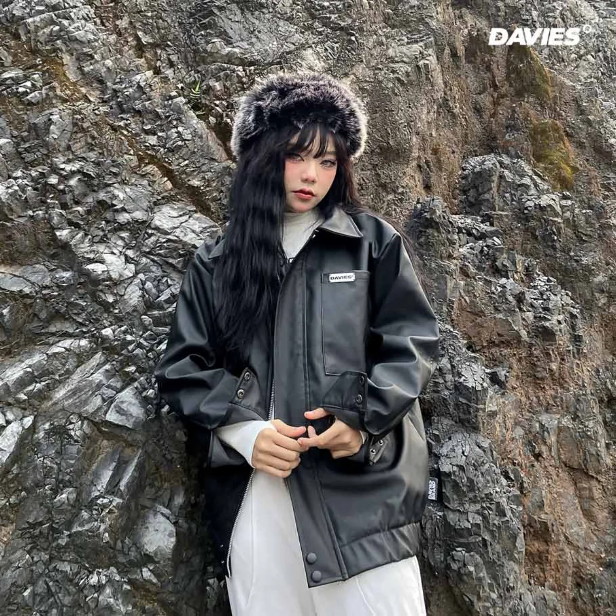 Áo khoác da nam nữ form rộng DAVIES Oversized Leather Jacket local brand | D15-AK35