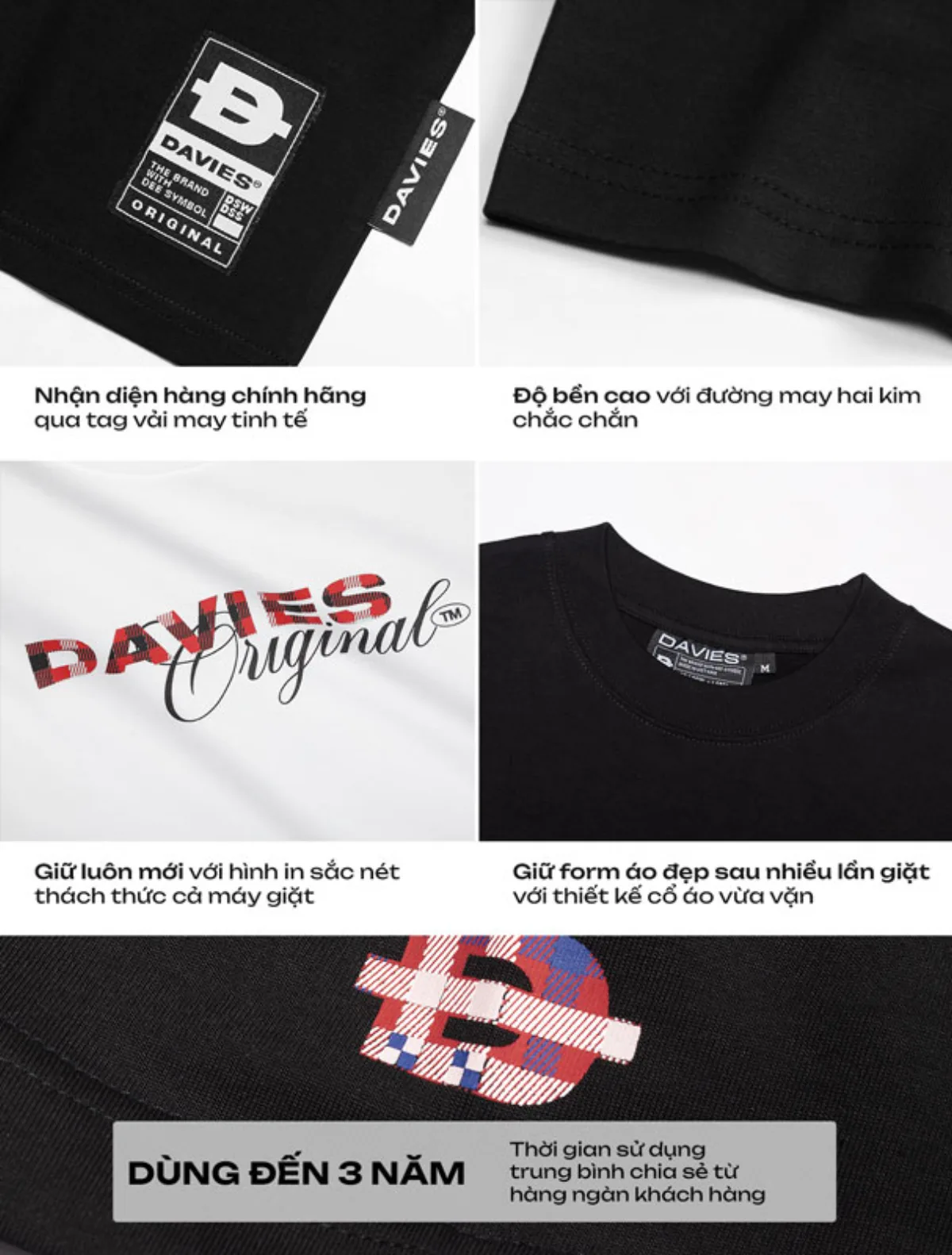 Áo thun cotton nam nữ local brand DAVIES form rộng tay lỡ màu đen, trắng Tee Flannel Type Logo l D37-T2