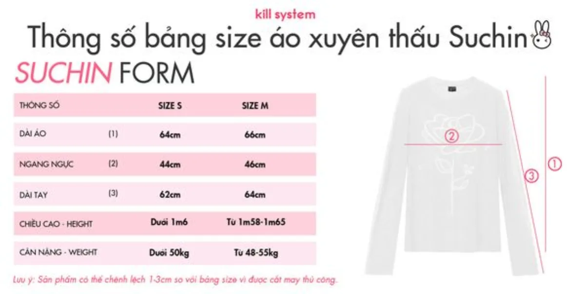 Áo thun nữ tay dài cổ tròn xuyên thấu Suchin in hoa hồng nổi trắng  - Killsystem