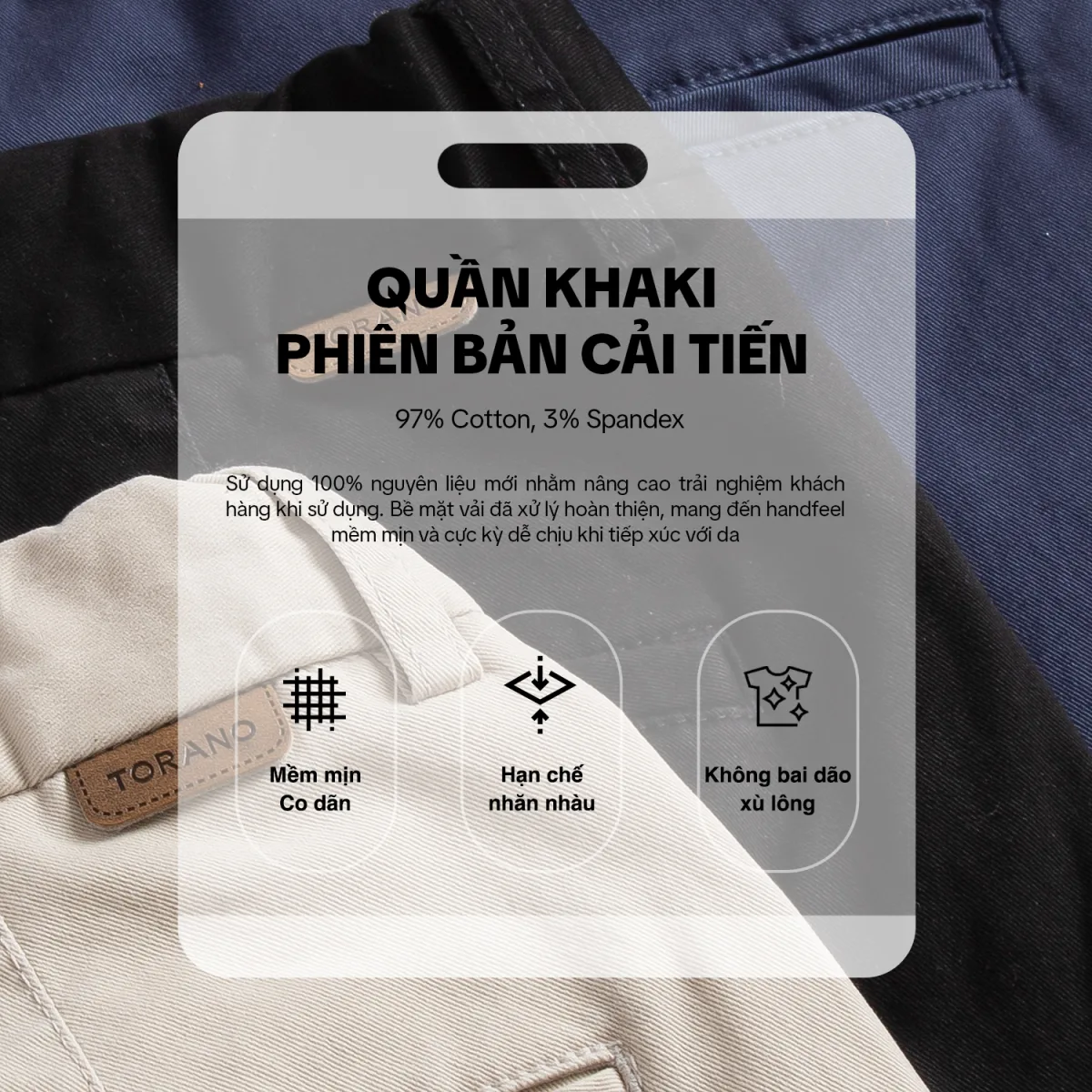 Quần kaki nam PERFORMANCE PANTS TORANO dài basic cạp tender túi lé , form chuẩn FABK001