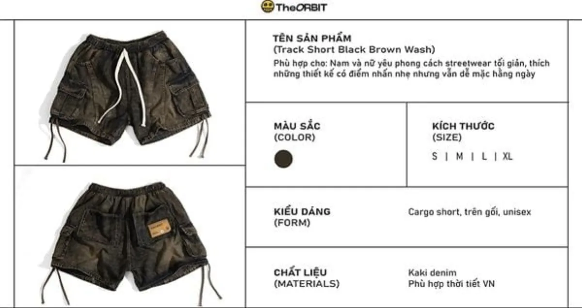 Quần Short Nam Nữ The ORBIT - Black Brown Wash Track Shorts - Local Brand Chính Hãng
