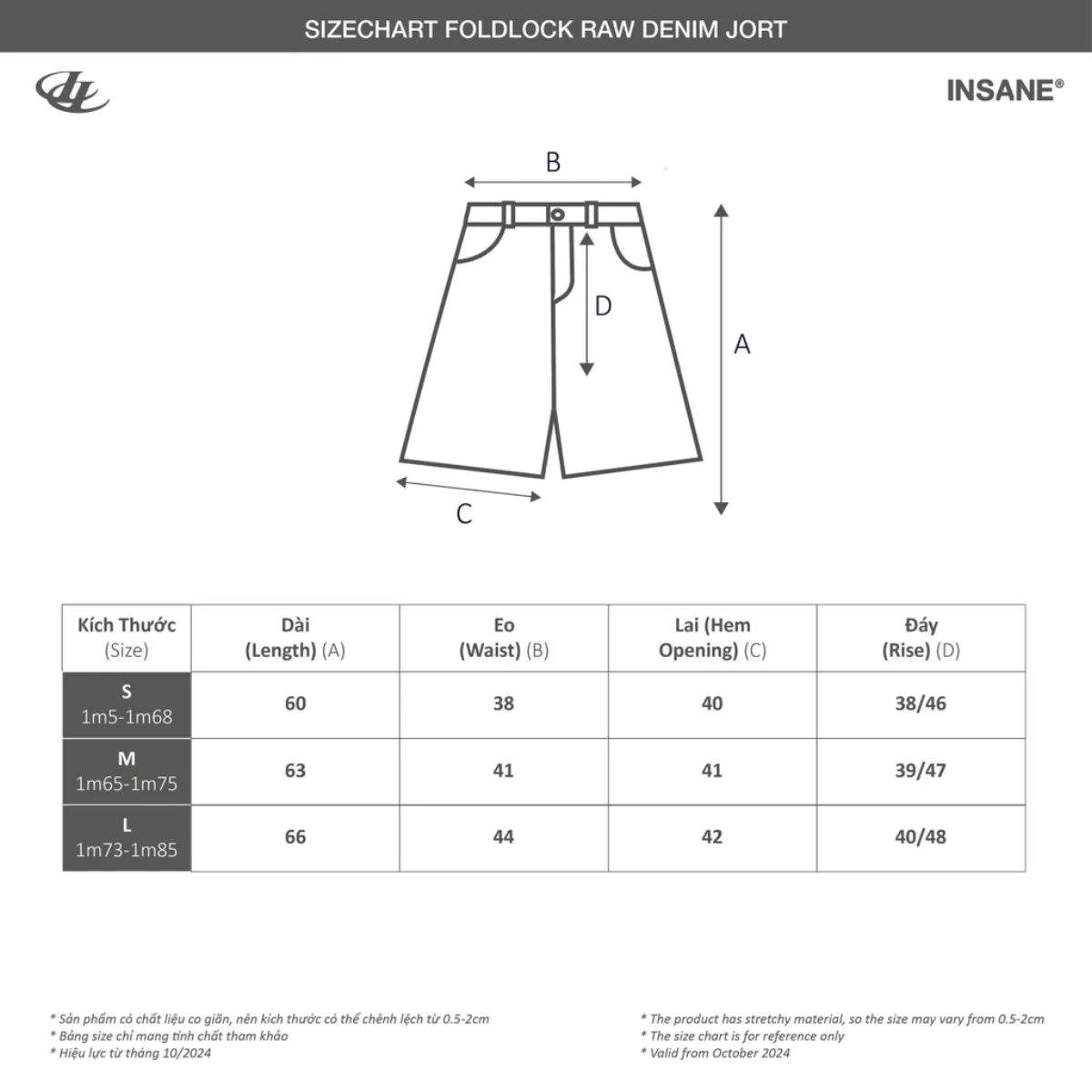 Quần Lửng InsaneClo FOLDLOCK RAW DENIM JORTS Form Rộng Dài Qua Gối Unisex Vải Denim