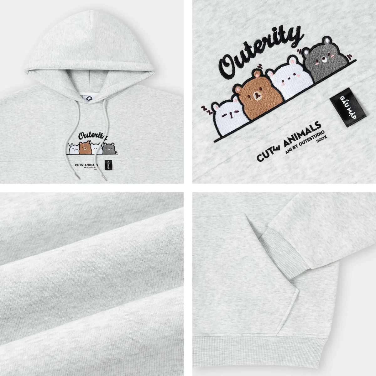 Áo Khoác Hoodie Outerity Gấu Mập | Mũ to dày dặn bigsize | Unisex Localbrand 2024