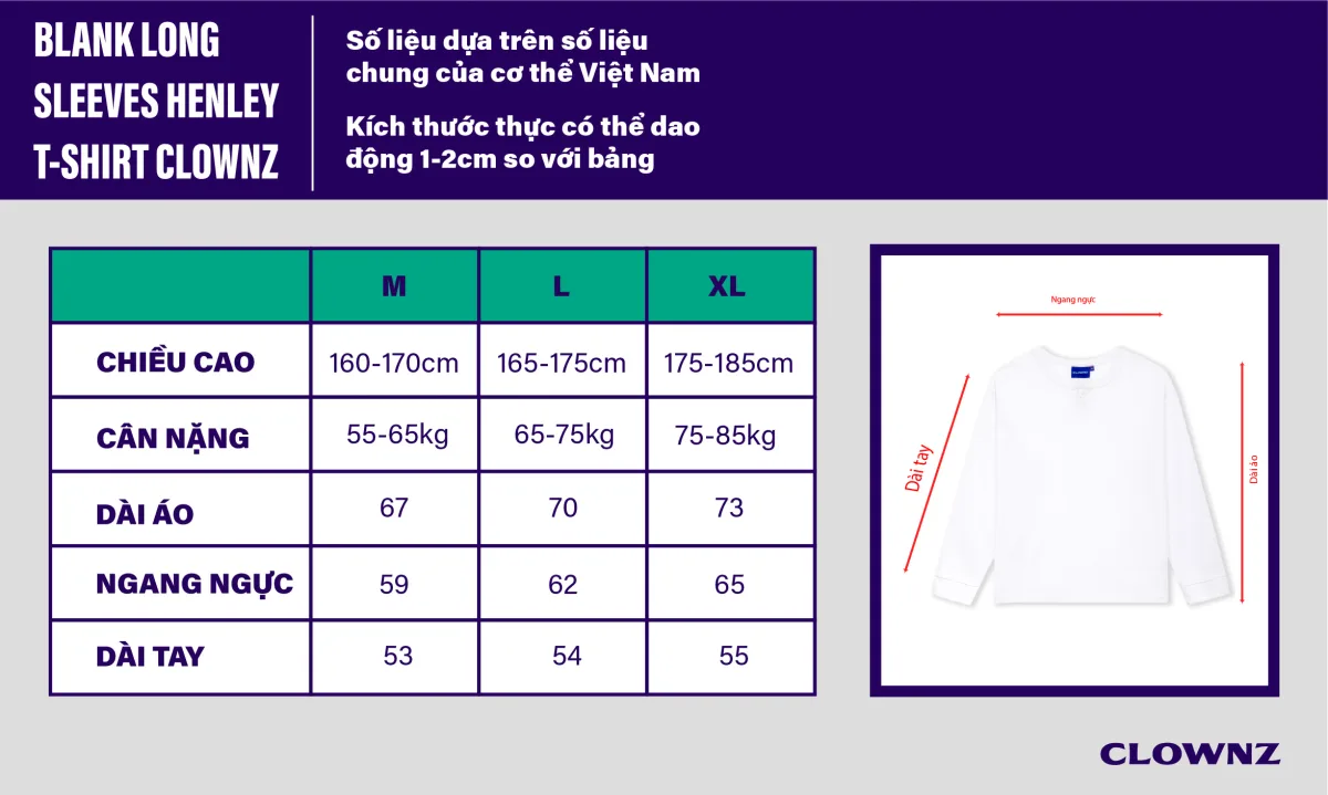 Áo dài tay Blank Long Sleeves Henley T-shirt ClownZ cổ cúc form ôm unisex
