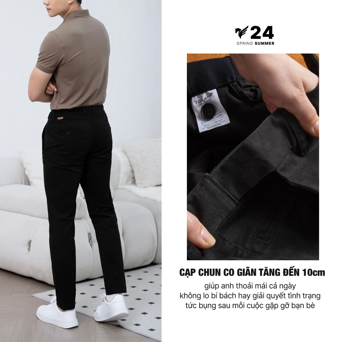 Quần kaki nam PERFORMANCE PANTS TORANO dài basic cạp tender túi lé , form chuẩn FABK001