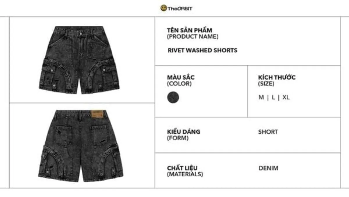 Quần Shorts Nam Nữ The ORBIT RIVET WASHED SHORTS - Local Brand Chính Hãng