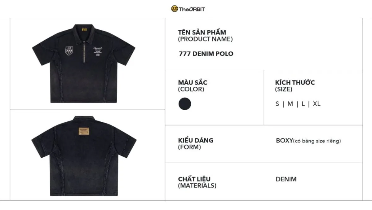 COMBO ÁO + QUẦN The ORBIT 777 Denim Polo + Denim Short Black - Local Brand Chính Hãng