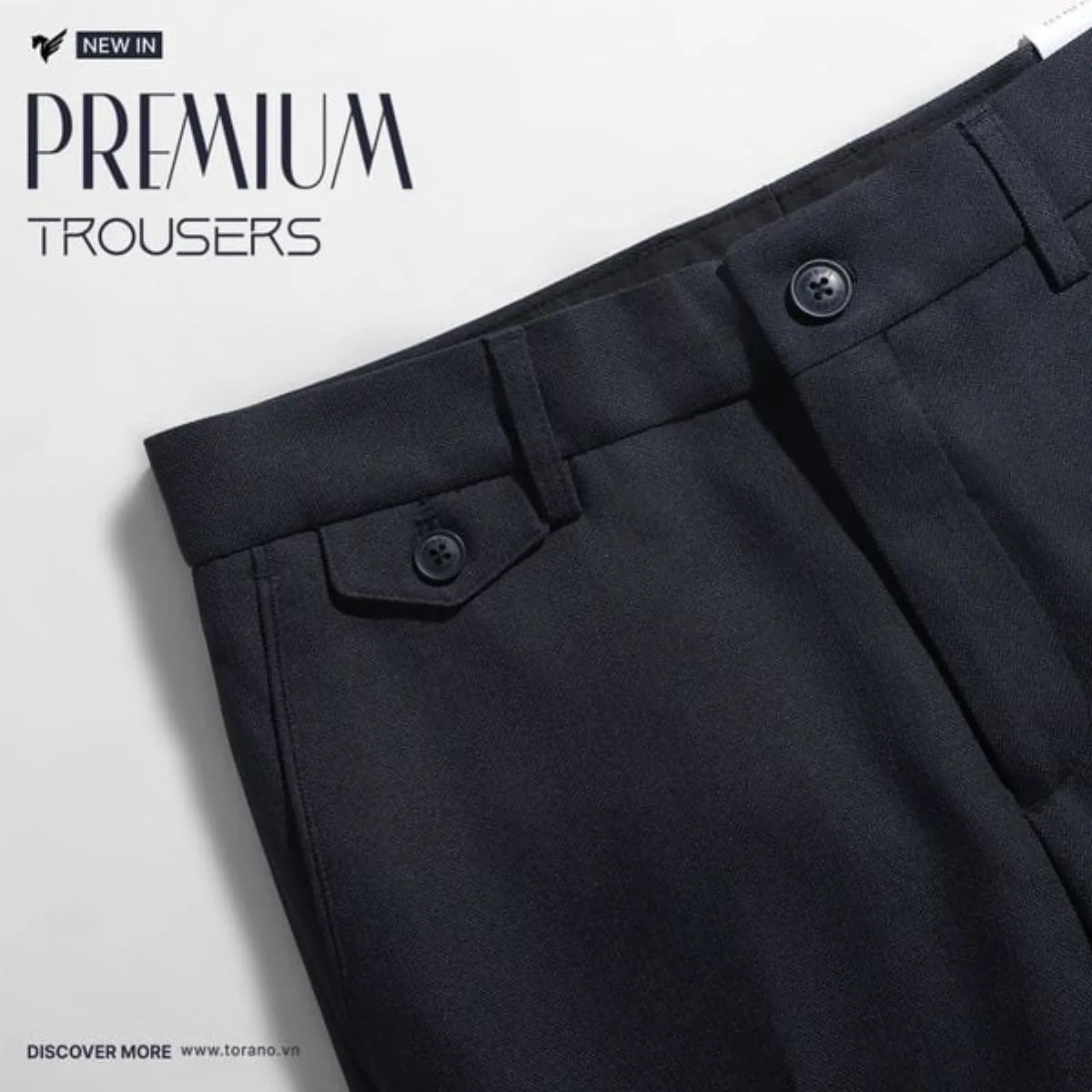 Quần âu PREMIUM TROUSERS TORANO slimfit trơn cạp trơn thêu logo háng khuẩn và chống bám bẩn GABT501